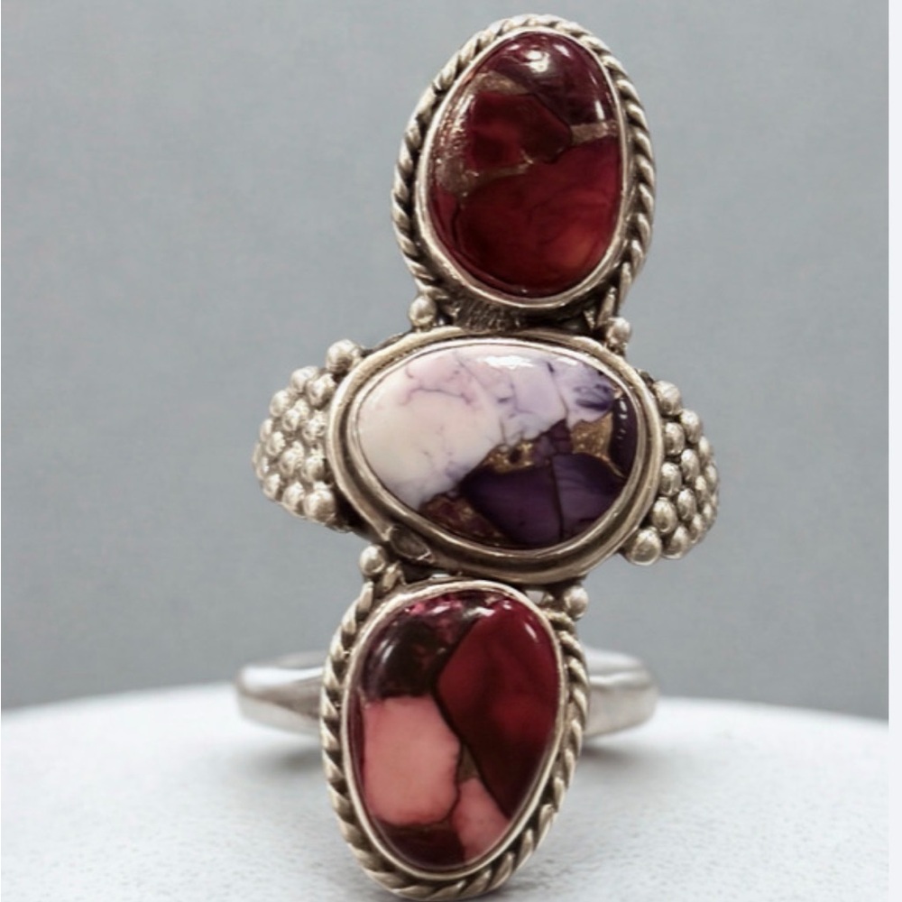 Sterling Silver Multistone Purple & Red Statement Ring